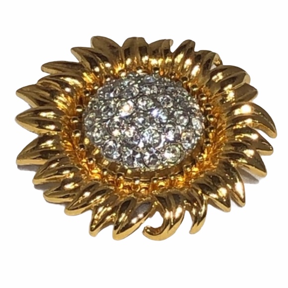 JOAN RIVERS GOLDEN SUNFLOWER BROOCH WITH PAVE CLEAR CRYSTAL CENTER - Picture 4 of 16
